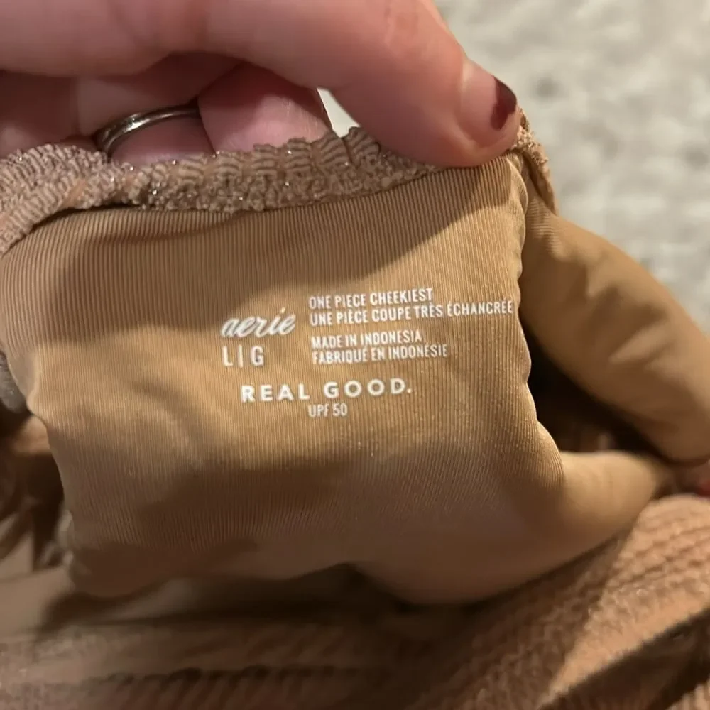 NWT aerie one‎ piece cheekiest tan shimmer ribbed swimsuit